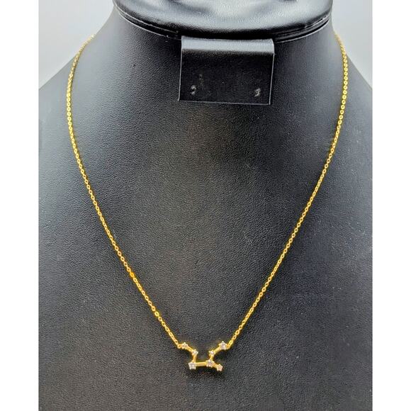 925 Sterling Silver Vermeil Yellow Tone Crystal Virgo Zodiac Star Sign Necklace - Picture 1 of 5